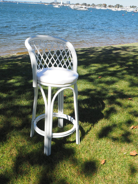 White Cane Bar Stool with Cushion